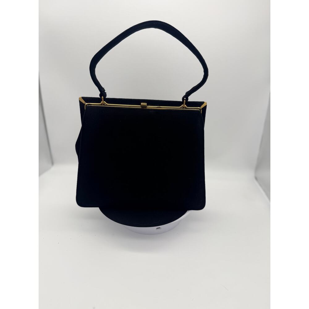 Vintage 1950s Waldman Black Velvet Top Handle Frame Bag - Pristine Interior
